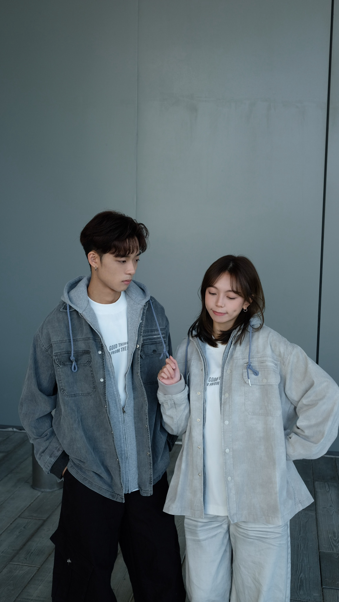 JK0051 假2件有帽外套