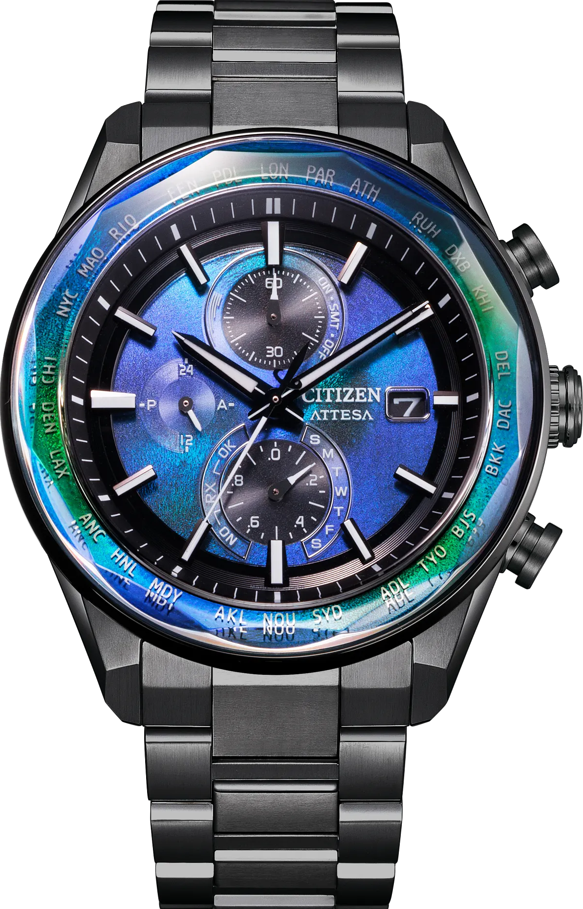 萬年鐘錶 - Citizen 星辰錶   限量宇宙煥彩全黑鈦金屬光動能電波計時男錶 AT8314-53L 錶徑 : 43.5MM
