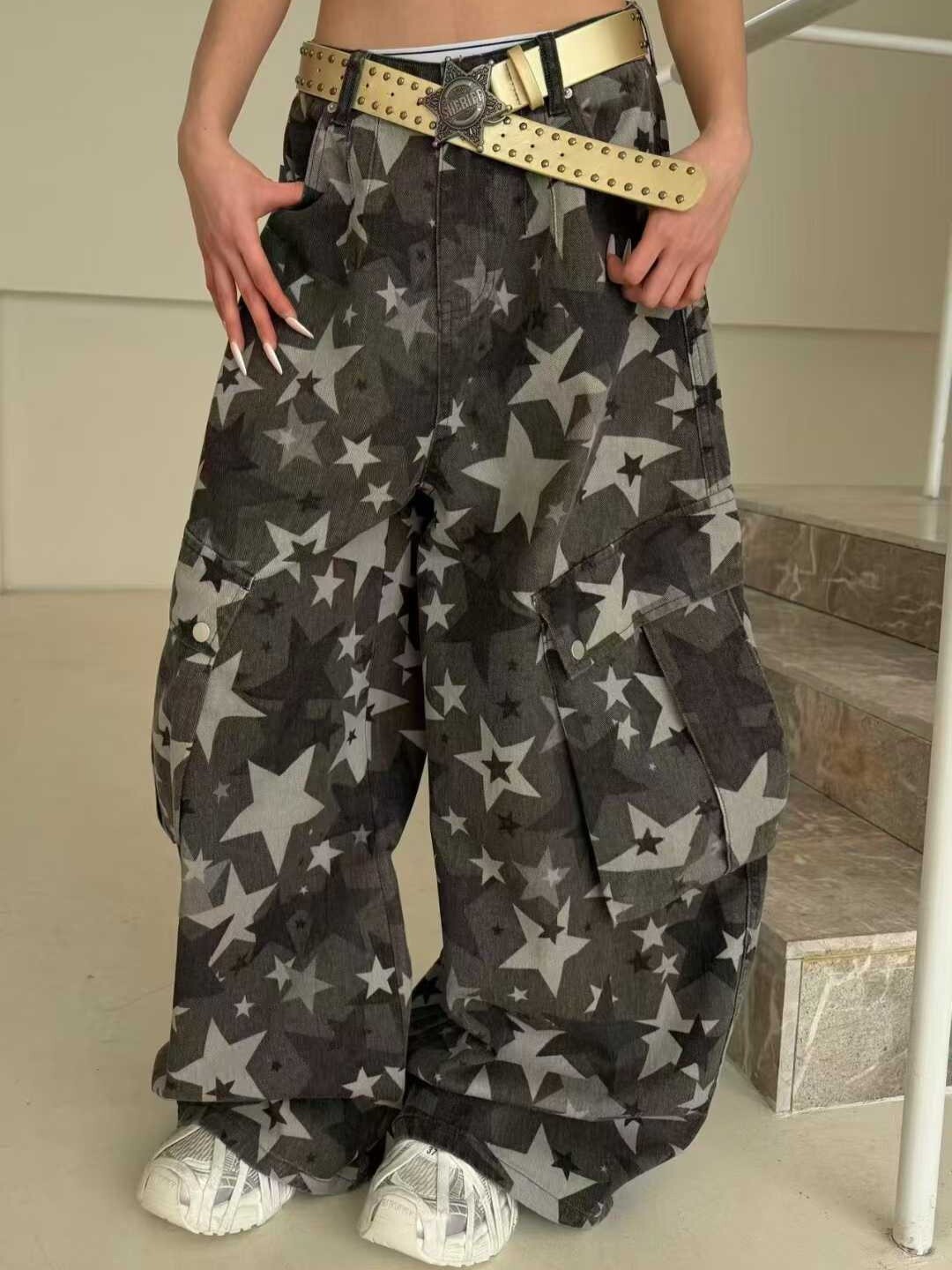 《S.V》Shooting Star滿版星紋寬版長褲