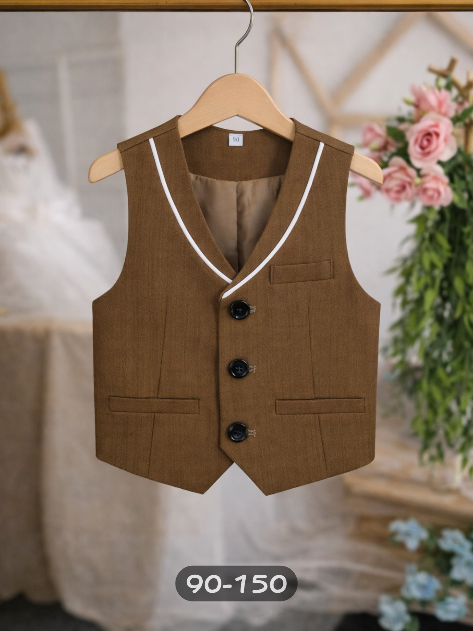男童咖色西裝背心