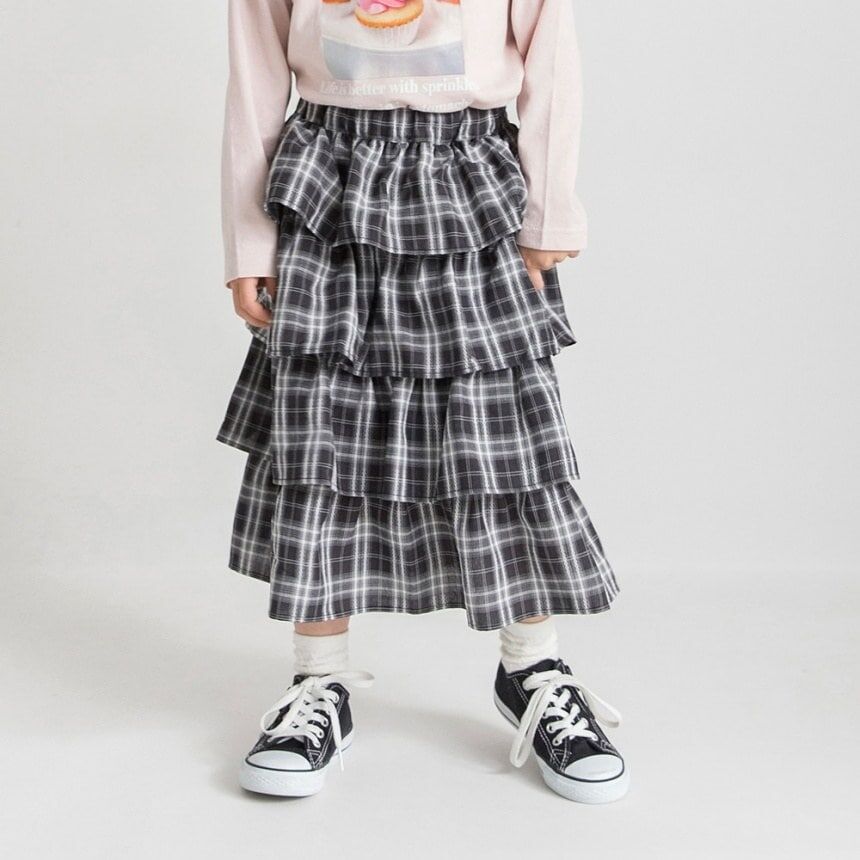 日本 90-150 格紋蛋糕長裙 2色