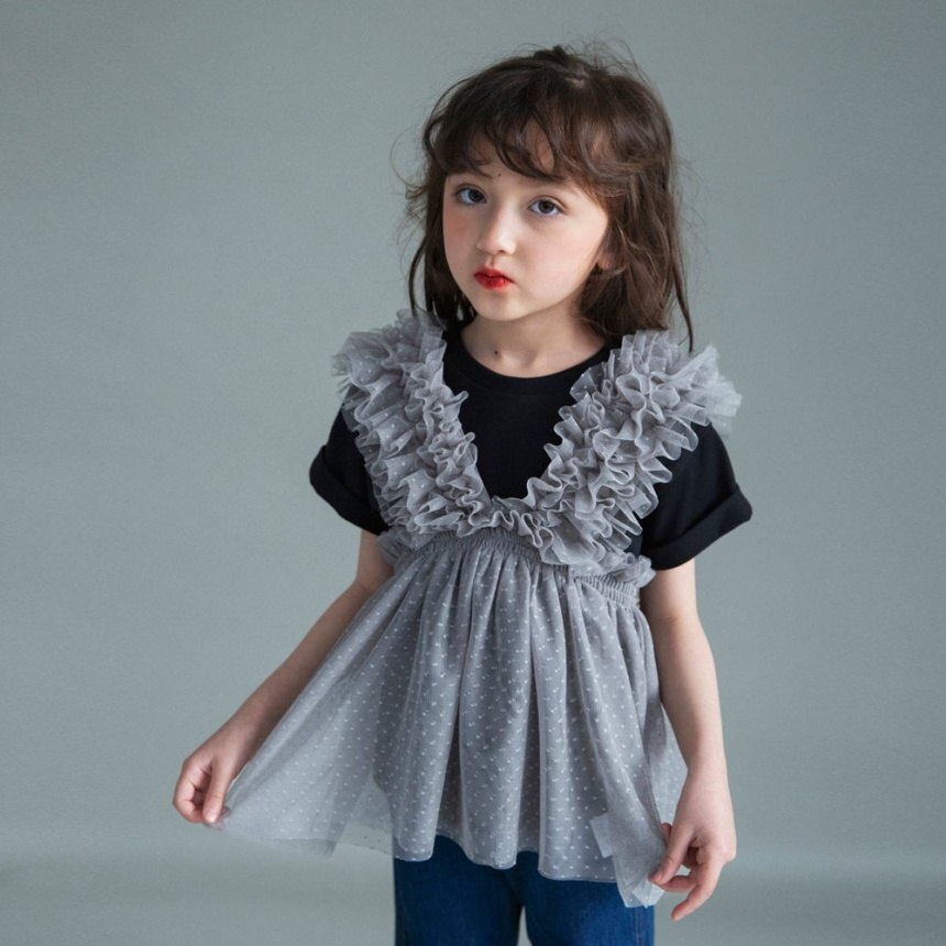 日本 100-150 甜美薄紗2件式上衣 2色