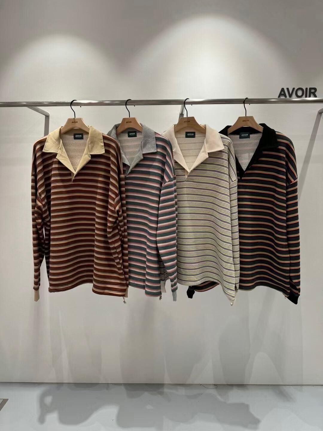 橫間長袖Polo衫 AVOIR-001T