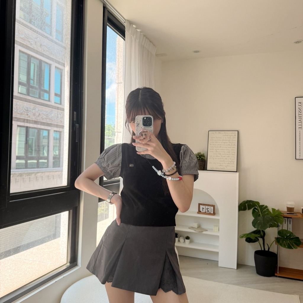 學院風針織假兩件短袖(2colors)  103716