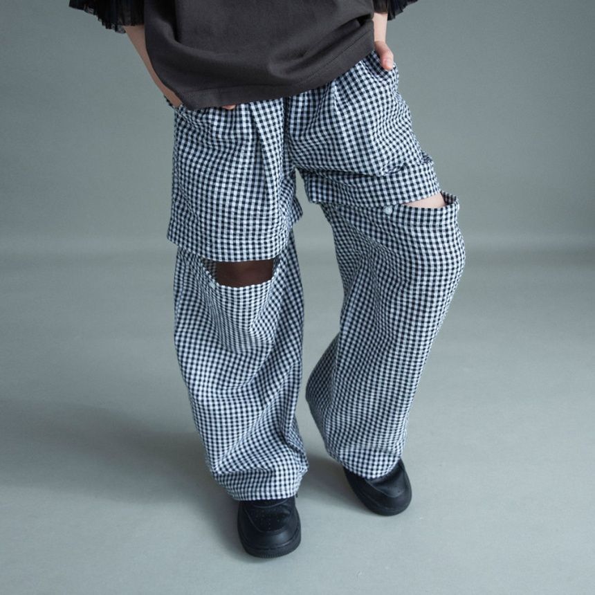 日本 100-150 長短2穿格紋褲 2色