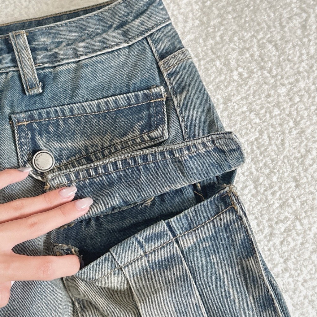 KTUSA 工裝牛仔短裙(2colors) A字裙 包臀裙  A1056