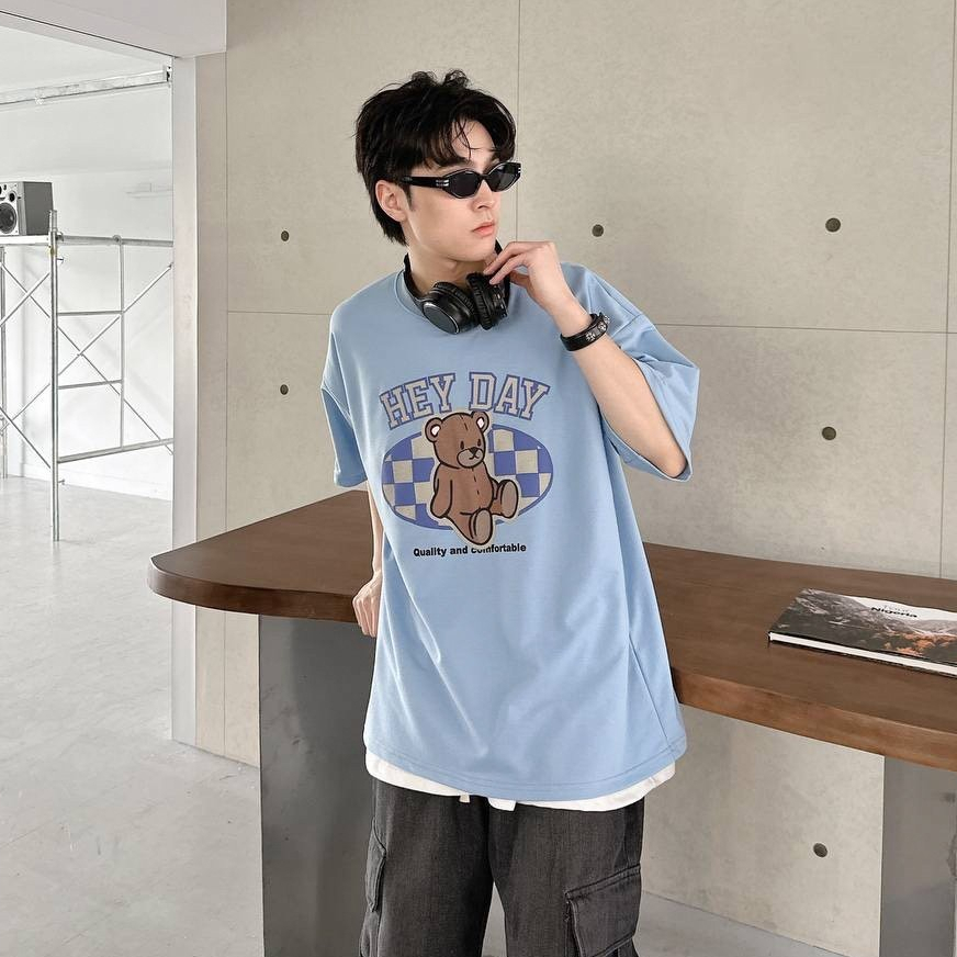 KT DAY 發泡棋盤格 小熊短袖 印花 T恤 18855