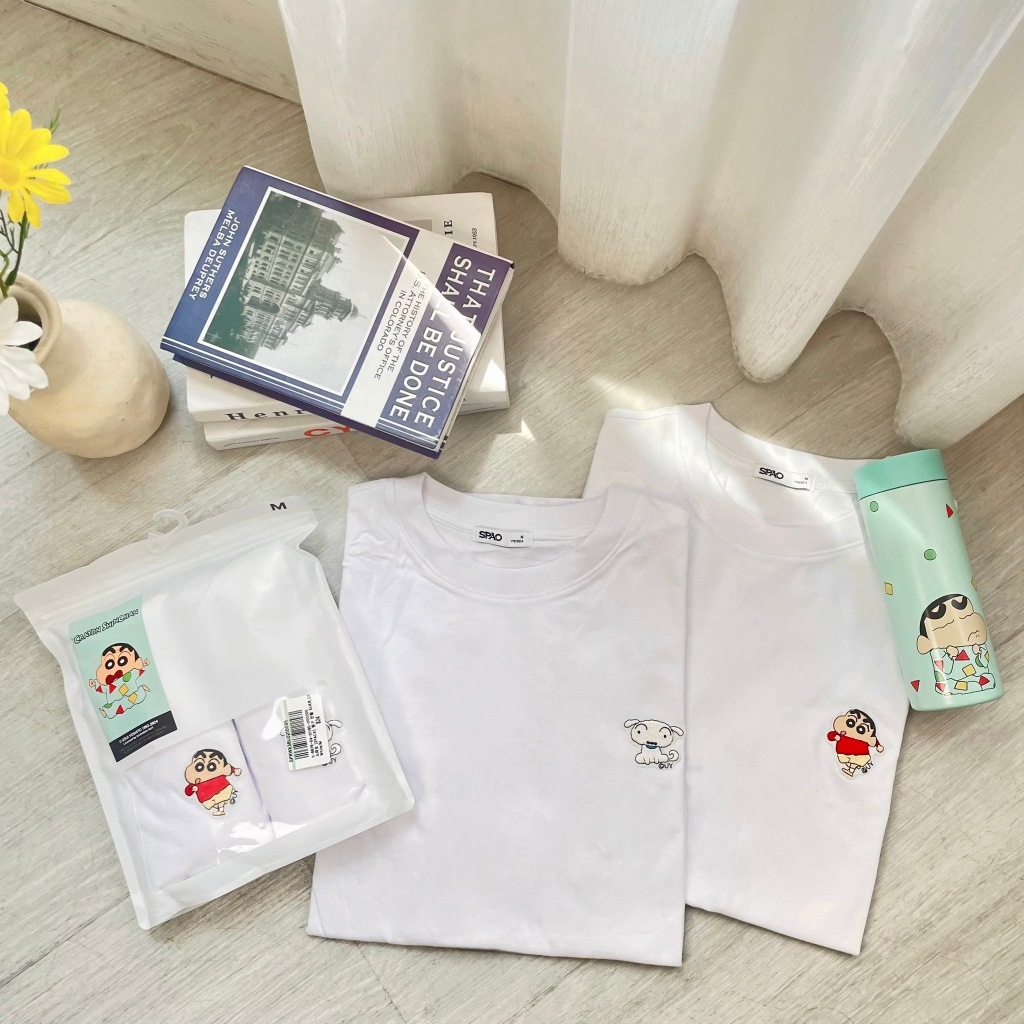 韓國 蠟筆小新 刺繡LOGO短T 兩件組