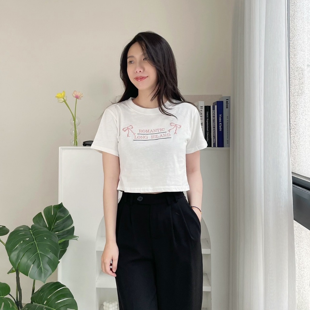 浪漫刺繡蝴蝶結短T  Romantic 女版 刺繡蝴蝶短版T 80646