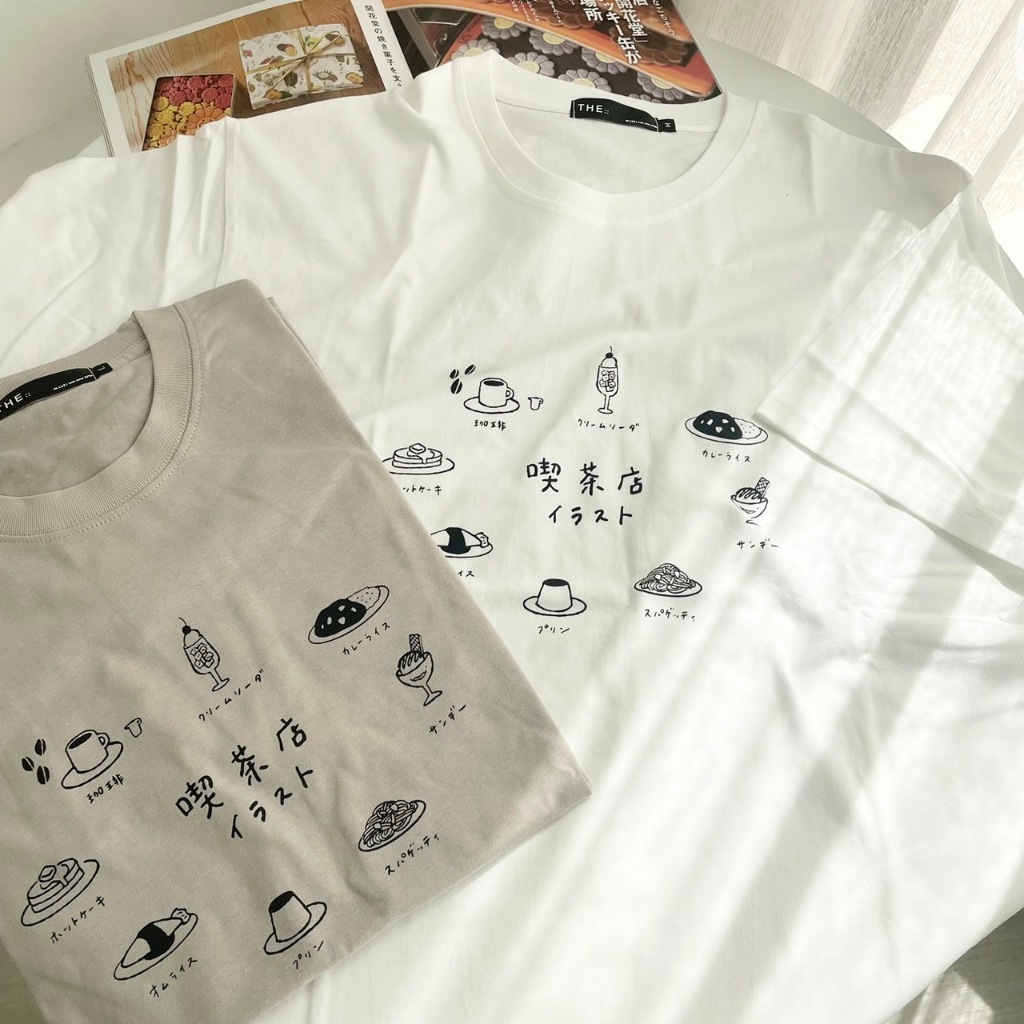 喫茶店印花T 日系 寬鬆落肩上衣