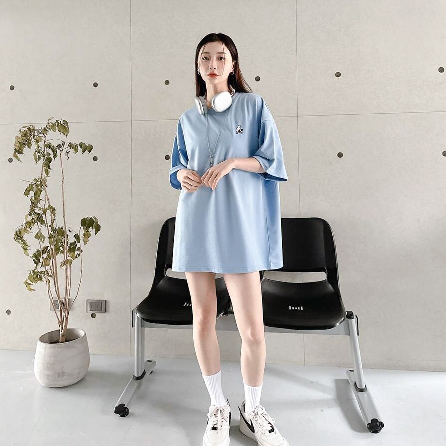 韓國 刺繡滑板小熊 素T  情侶T 80533