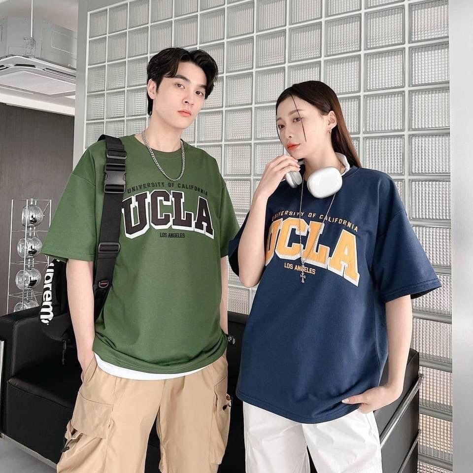 UCLA刺繡短T 短T 情侶T 細絨布 情侶衣 寬鬆 韓國 落肩 短袖 情侶T 80531