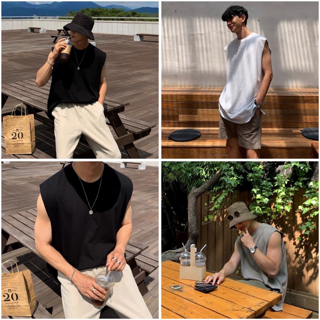 韓國 吊嘎 寬鬆 內搭 素面背心 無袖背心  80363