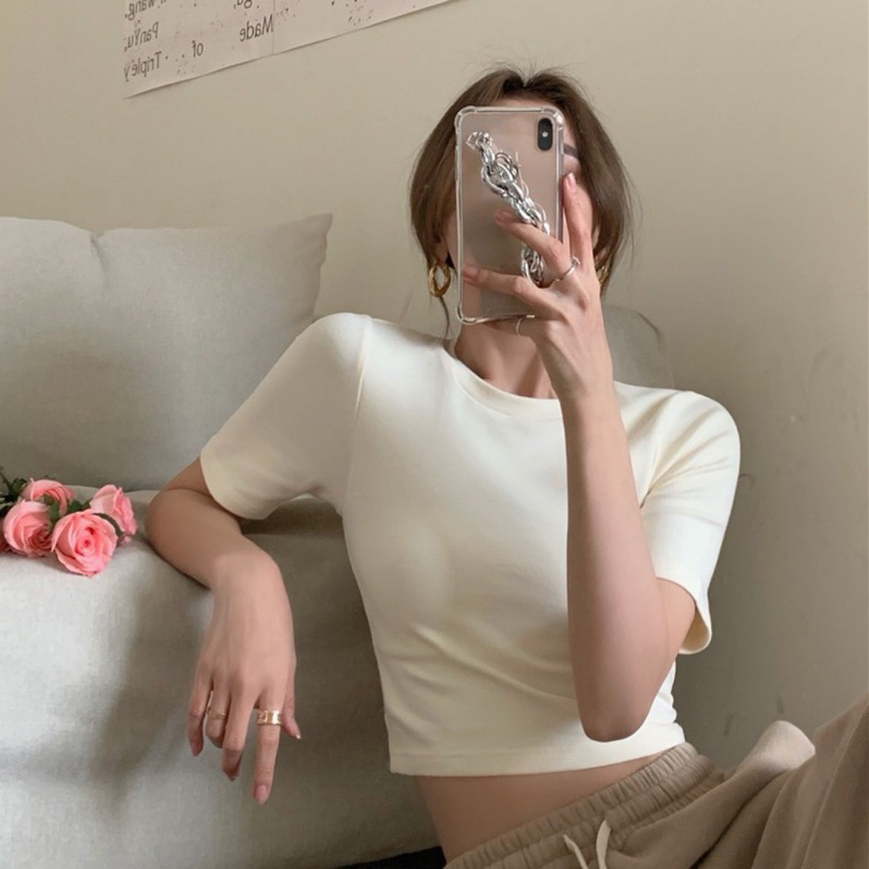 80392 短版修身 歐美緊身 螺紋彈力短T 完美比例短版T (A)