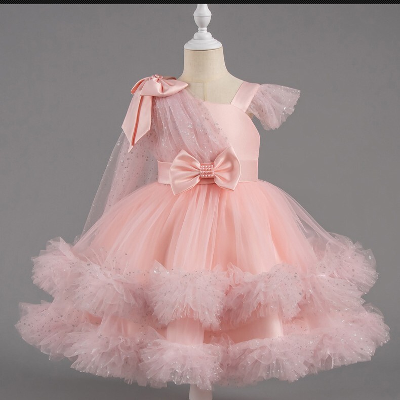 花童禮服 斜肩抓紗下擺造型小禮服 2色 80-130cm #1339