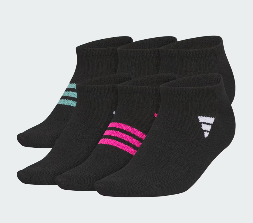 [S] ADIDAS BLACK/POWDER TEAL/BLUE SUPERLITE 3.0 6-PACK NO-SHOW SOCKS, 5160409A-BLACK MULTI (SAD302)