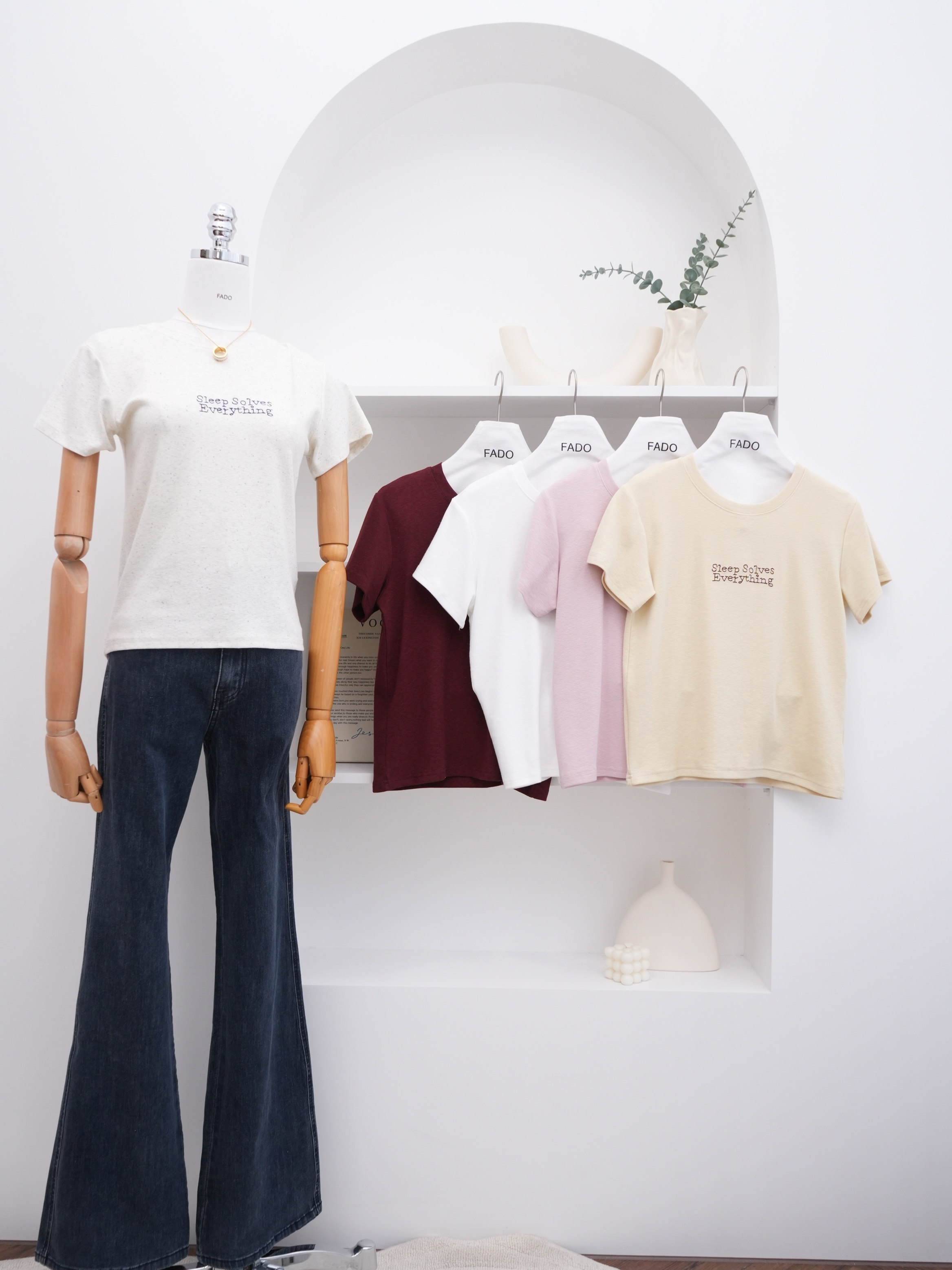 法朵Fado shop｜配色刺繡英文圓領Tee 0215055 五色