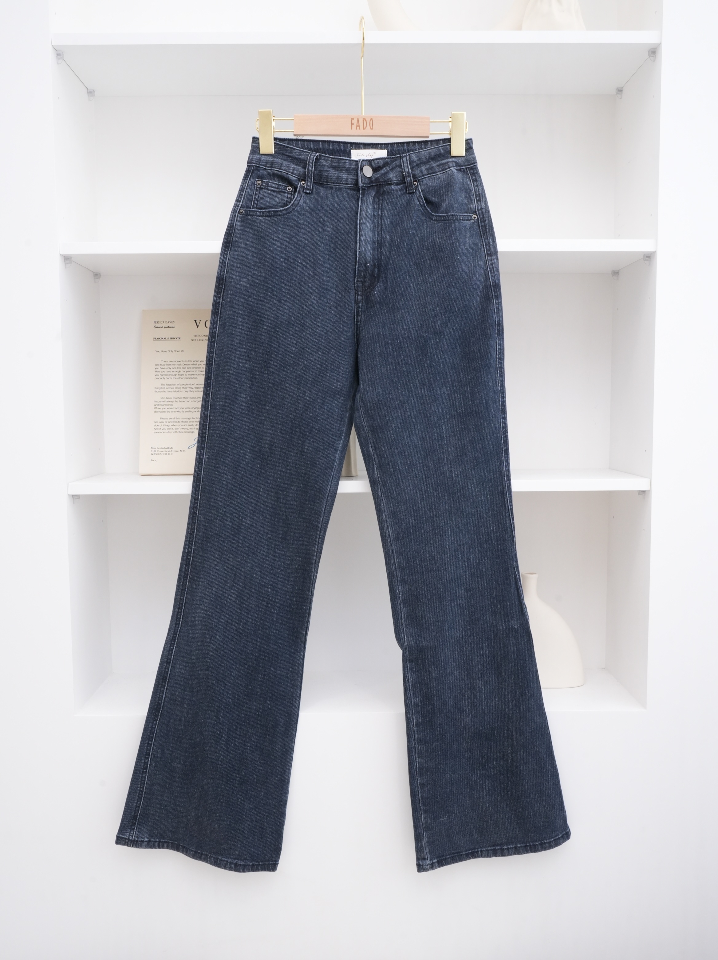 法朵Fado shop｜後開岔單釦牛仔喇叭褲 2545002  藍  S-XL