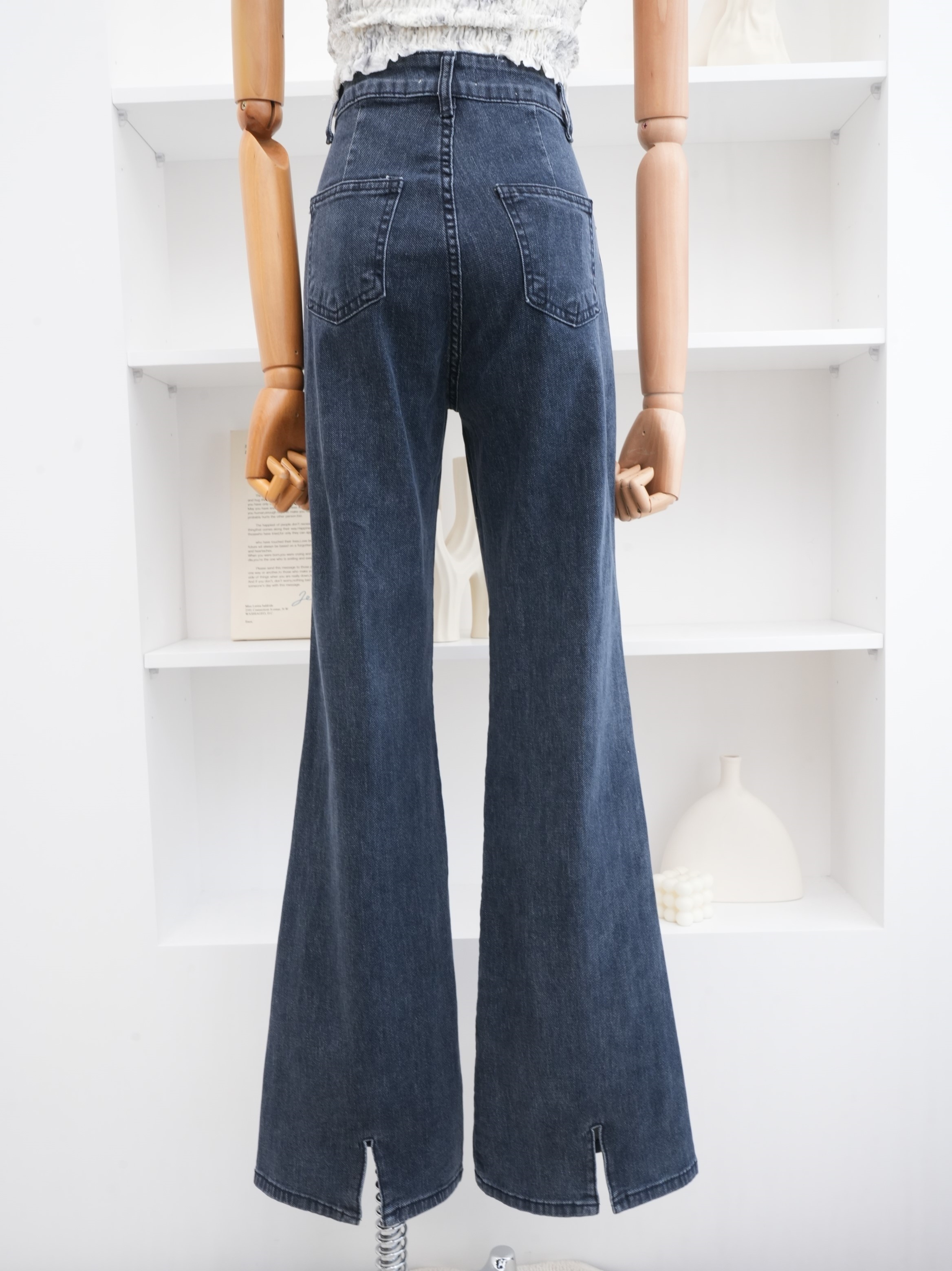 法朵Fado shop｜後開岔單釦牛仔喇叭褲 2545002  藍  S-XL