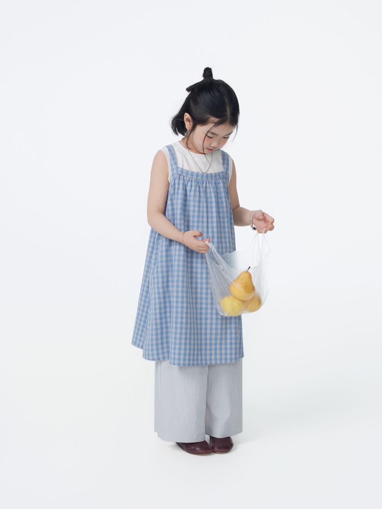 親子裝_日系無印藍格長版上衣