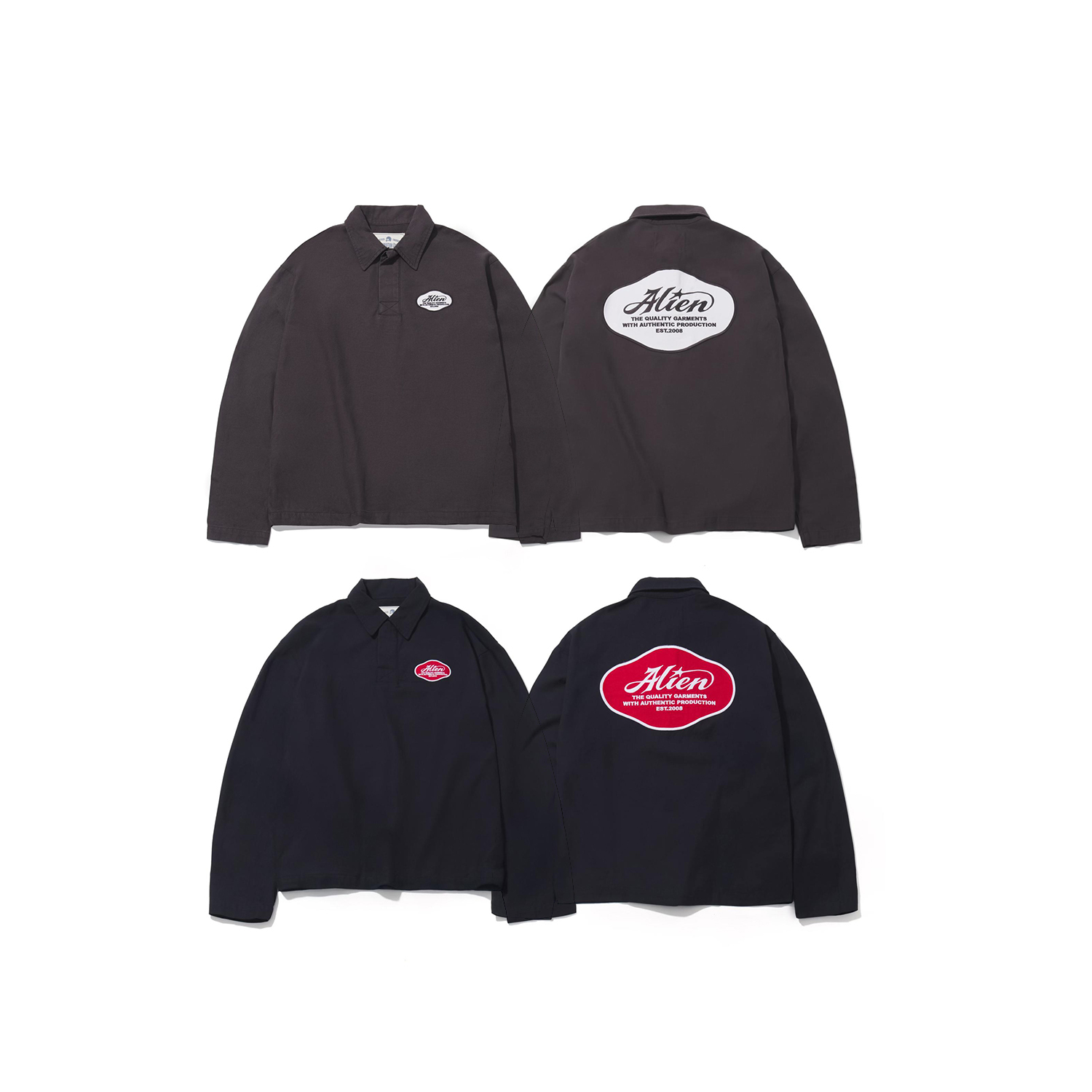 【車庫服飾】AES ALIEN STAR APPLIQUÉ WASHED LONG-SLEEVE POLO SHIRT