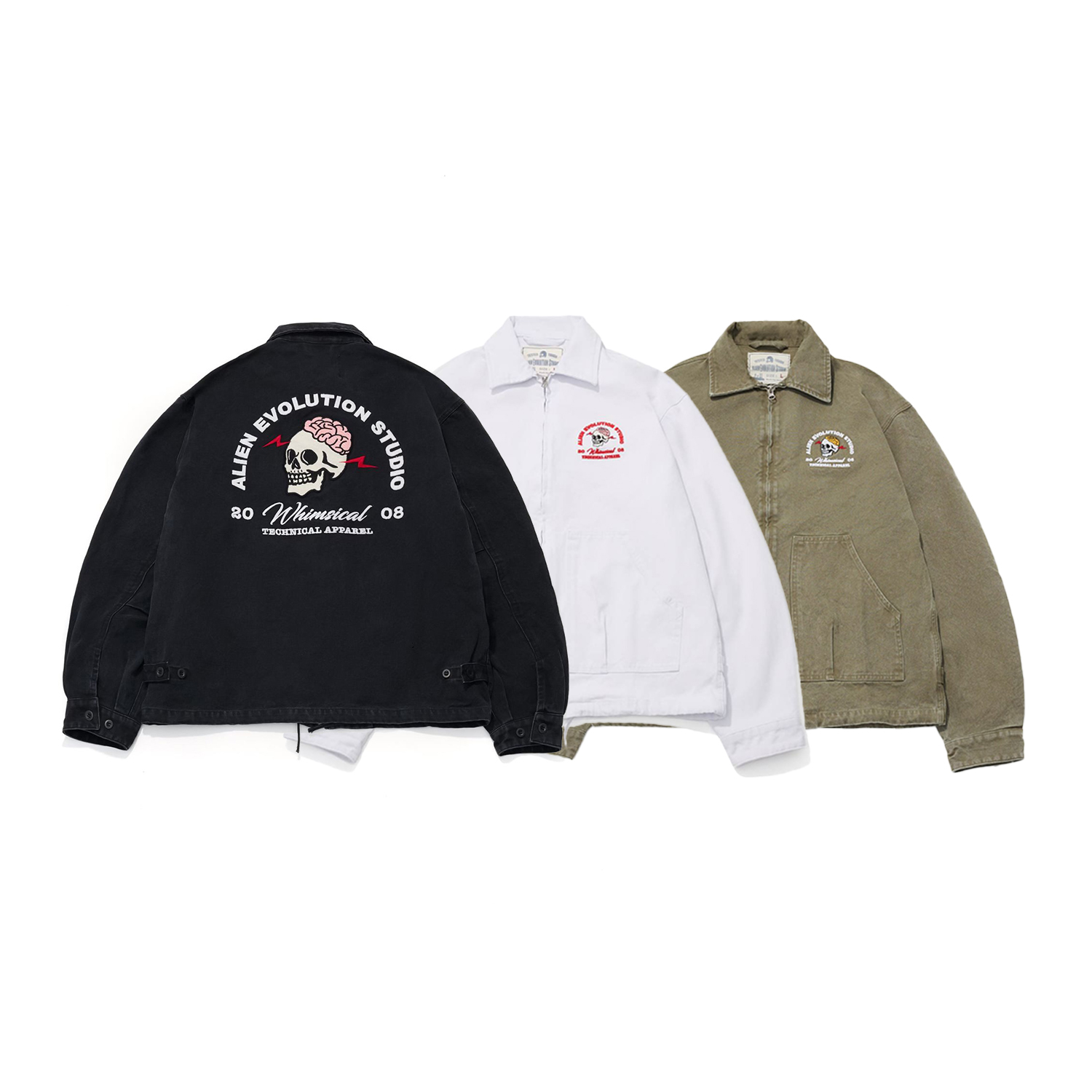 【車庫服飾】AES EMBROIDERED WHIMSICAL SKULL WASHED WORK JKT