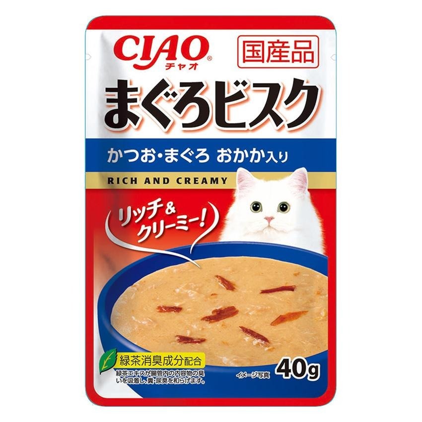 CIAO 貓濕糧 軟包系列．吞拿魚濃湯+鰹魚碎濃湯40g