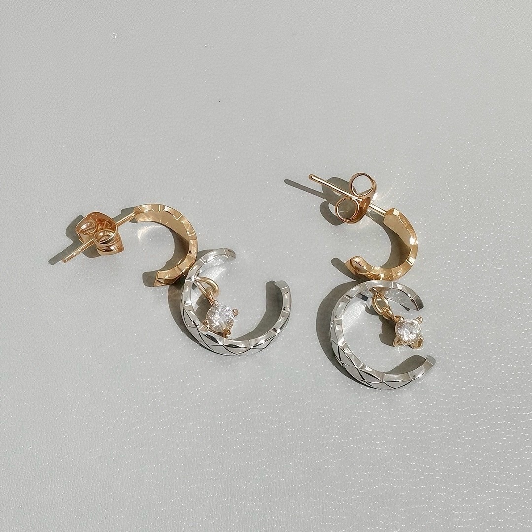 18k”coco crush”雙色菱格水冰月高奢定製耳墜