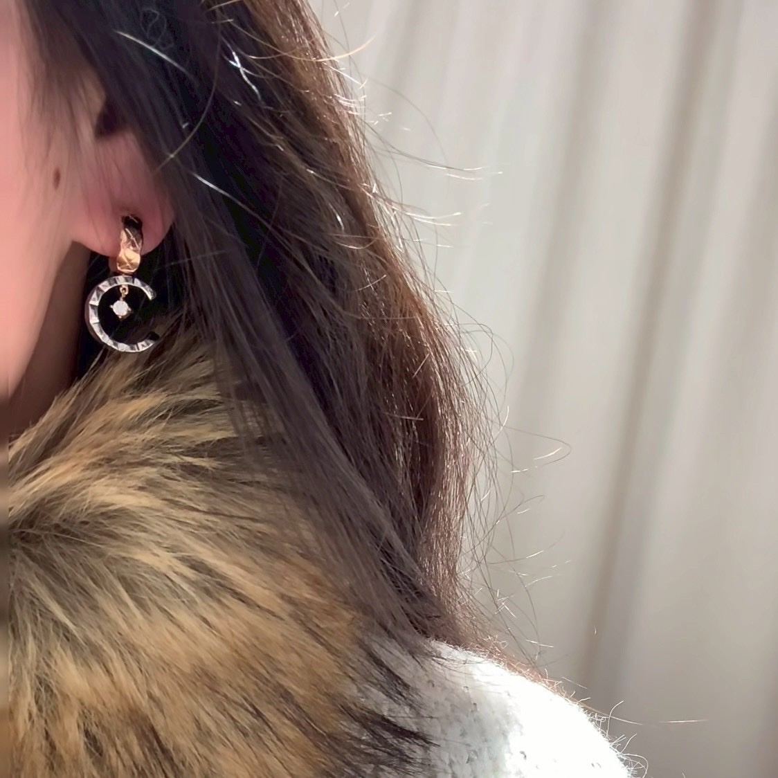 18k”coco crush”雙色菱格水冰月高奢定製耳墜