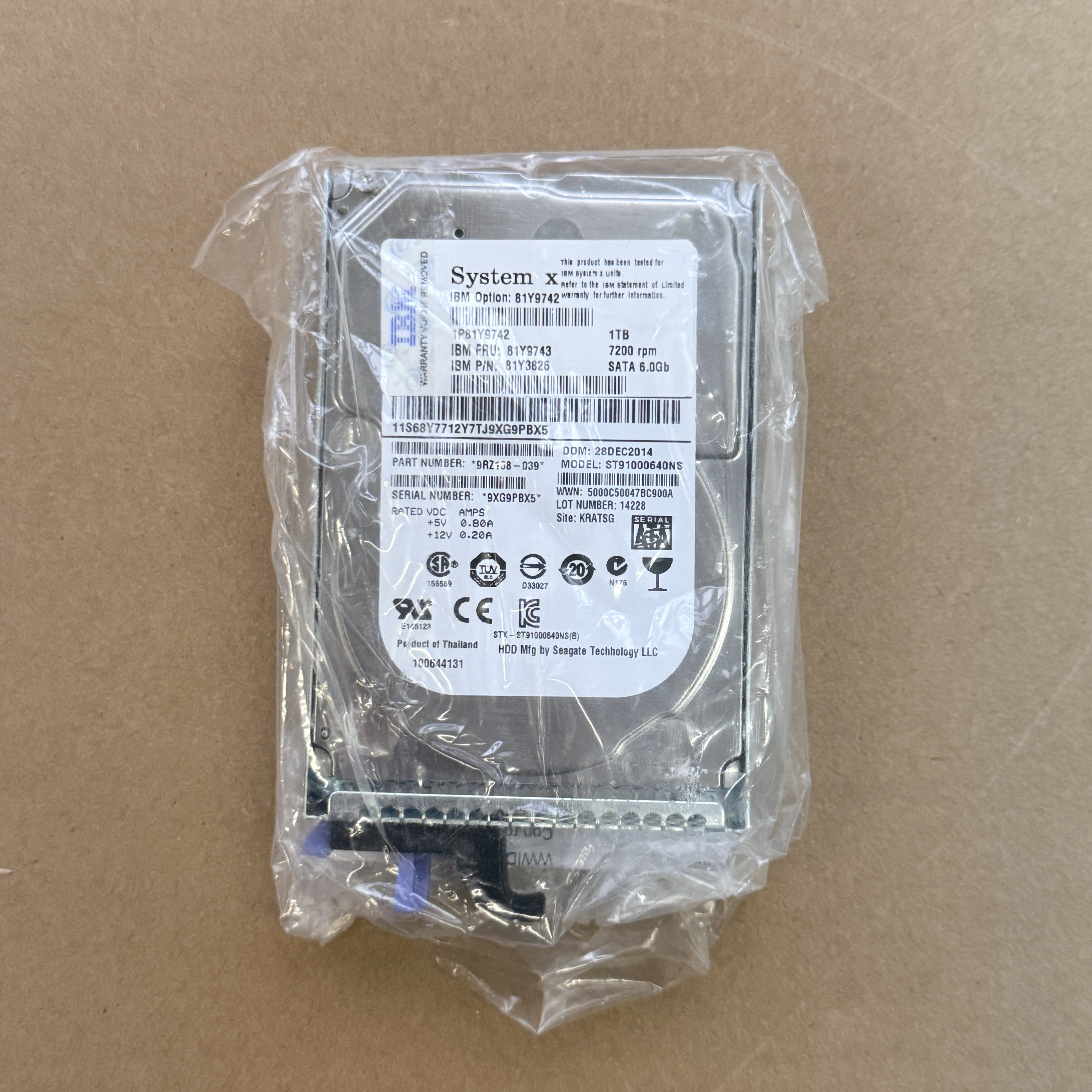 81Y9743 IBM 2.5" 1T 7.2k 6G SFF SATA HDD (翻新)