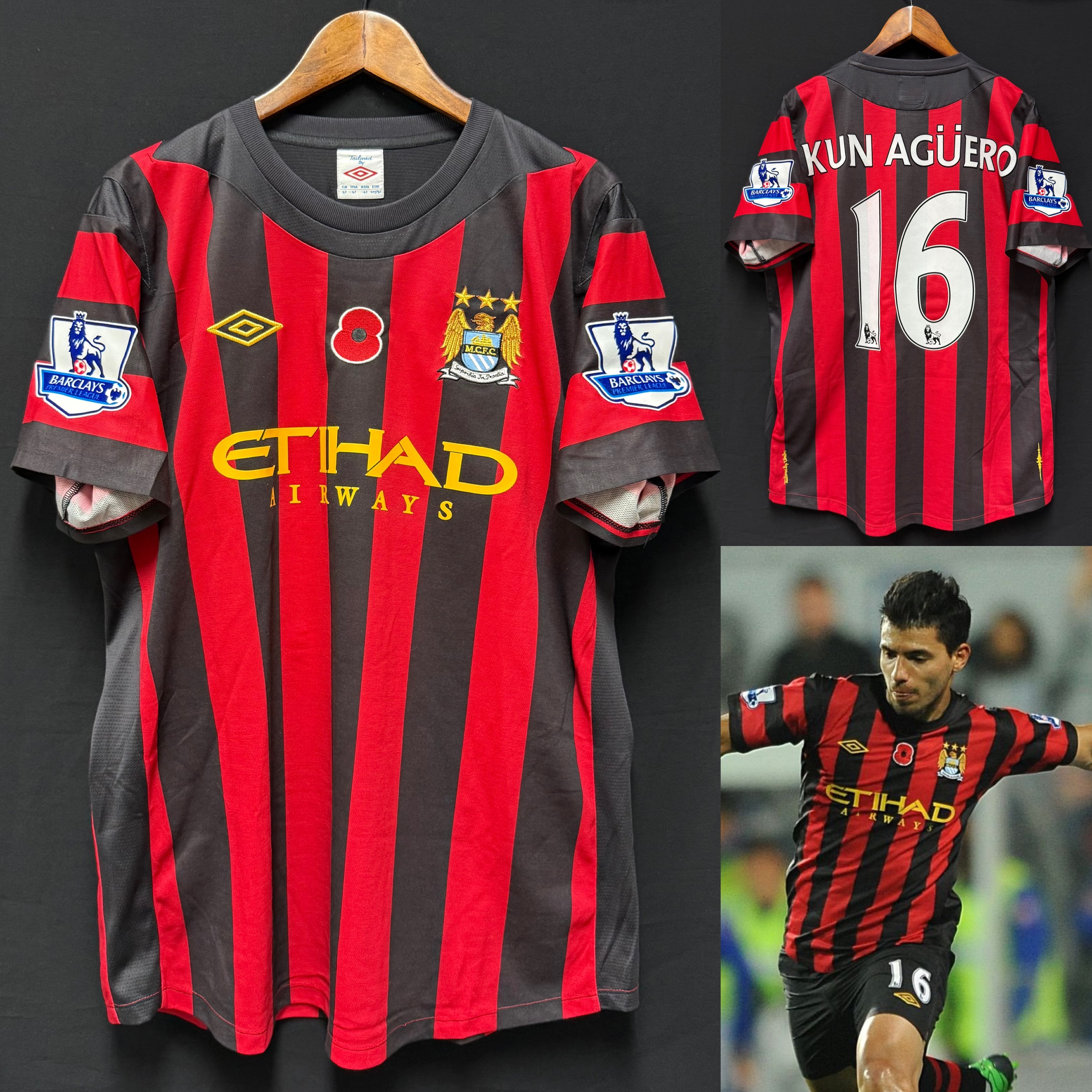 (BNWT) Manchester City 2011-2012 Umbro Poppy 作客球衣 #16 KUN AGUERO