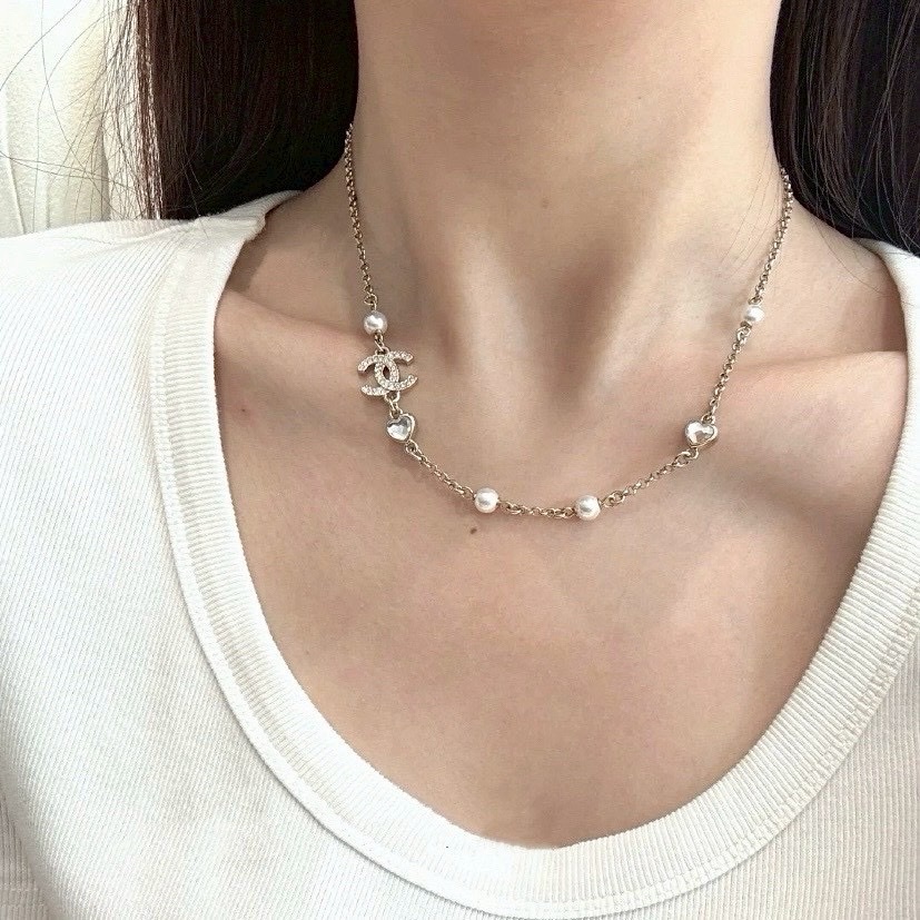 18k 香奶奶25b”愛心鑽珍珠雙c高奢定製一體式choker