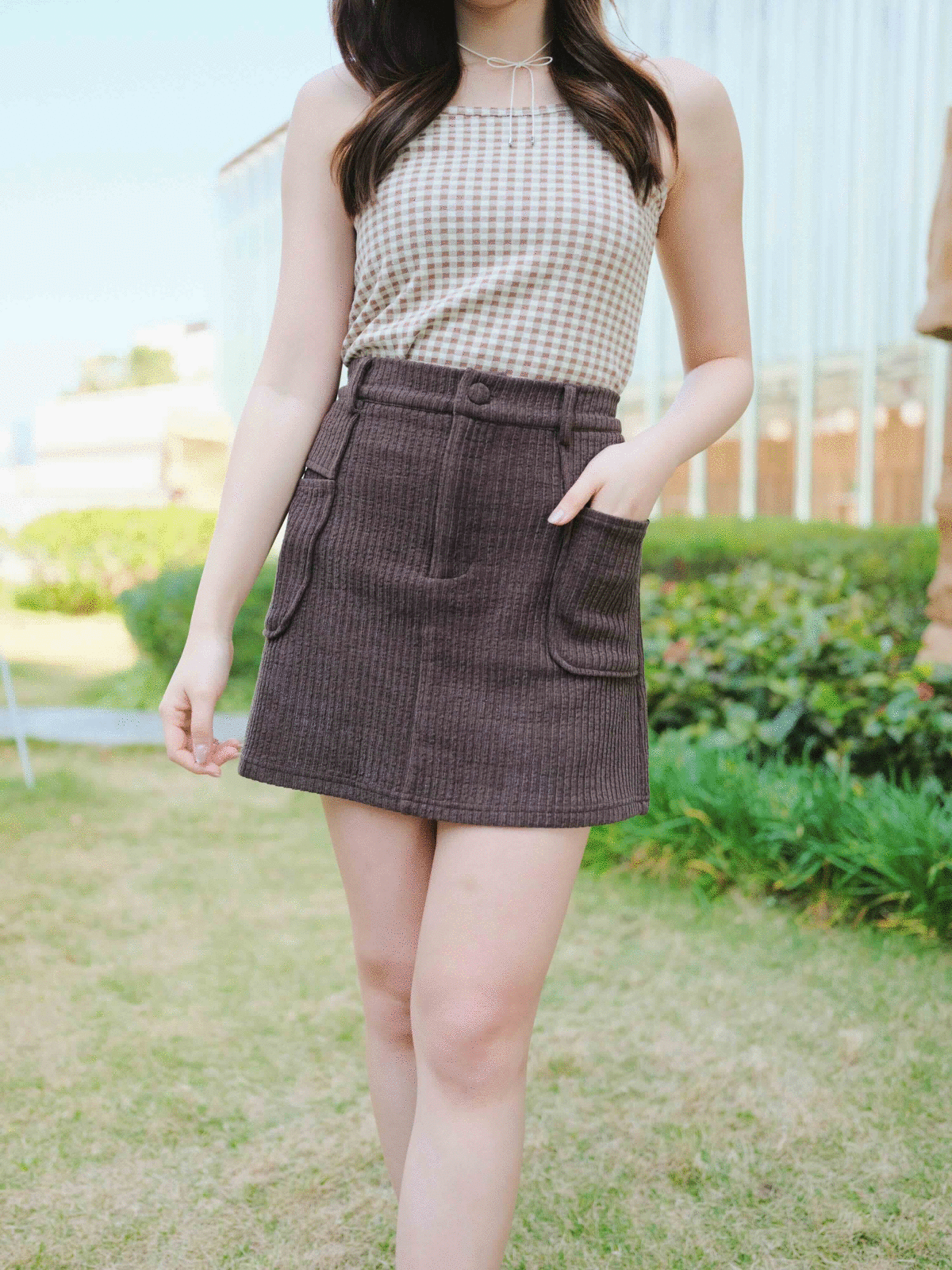 三色 / 彈性麻花絨面短裙褲 / Cable-Textured Ribbed Elastic Skort