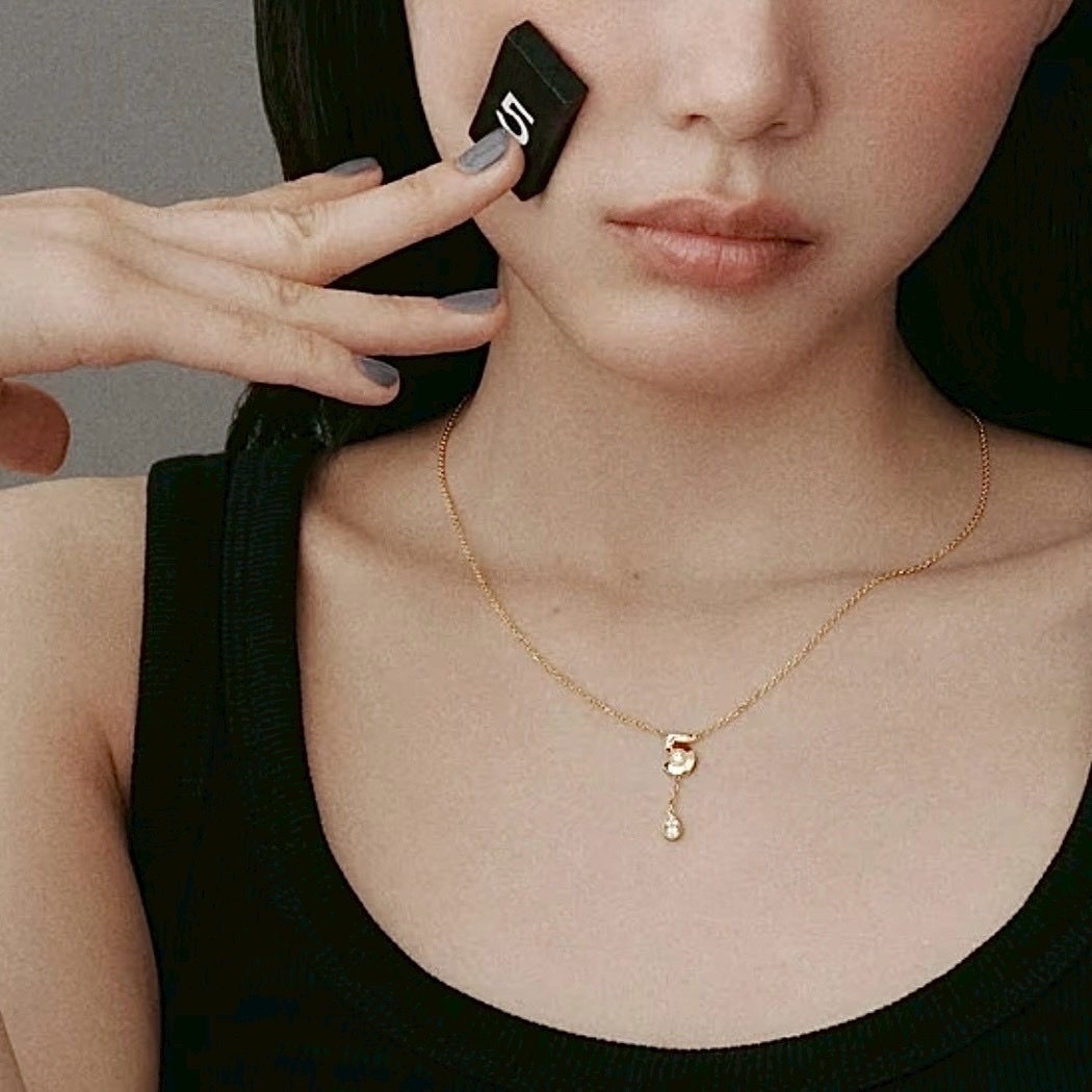 18k 香奶奶新款N’5號水鑽垂墜流蘇項鍊/高奢定製