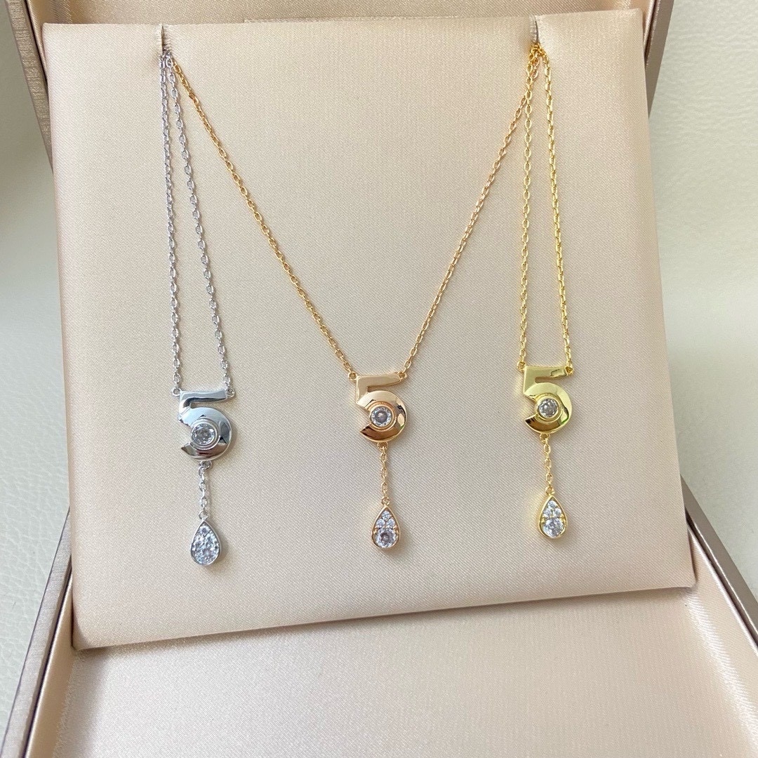 18k 香奶奶新款N’5號水鑽垂墜流蘇項鍊/高奢定製