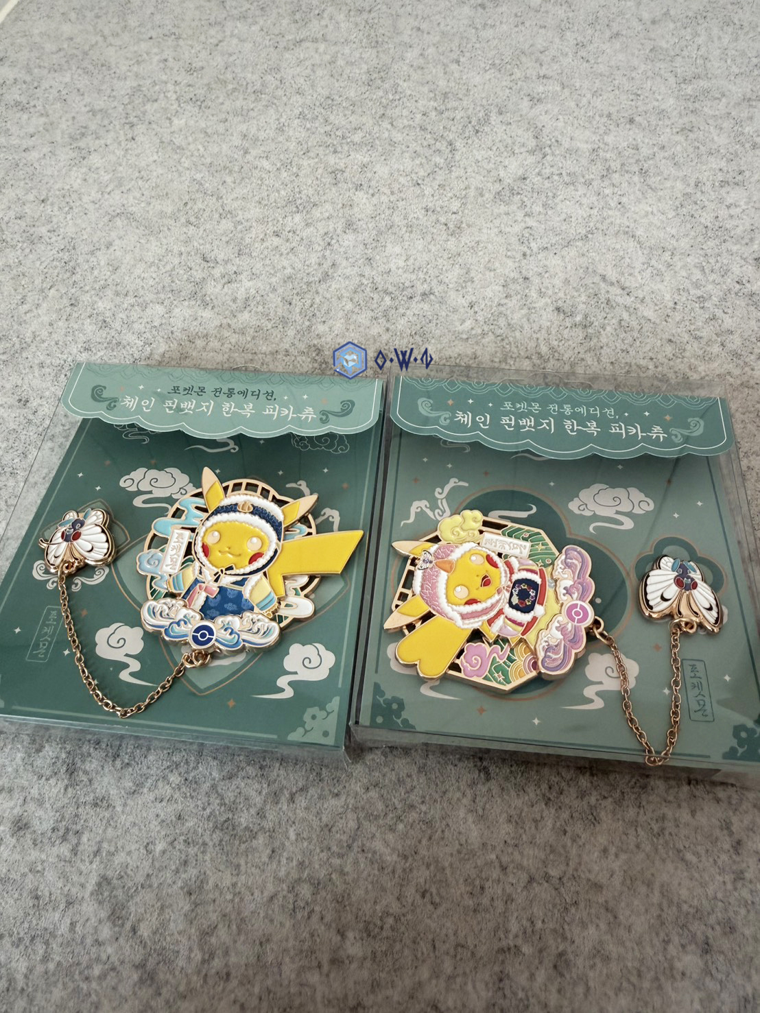 【OWN】Pokémon 寶可夢 韓國限定 限量 韓服 徽章 指定 收藏 限定發售 韓式傳統 古風 皮卡丘 藍色 粉色