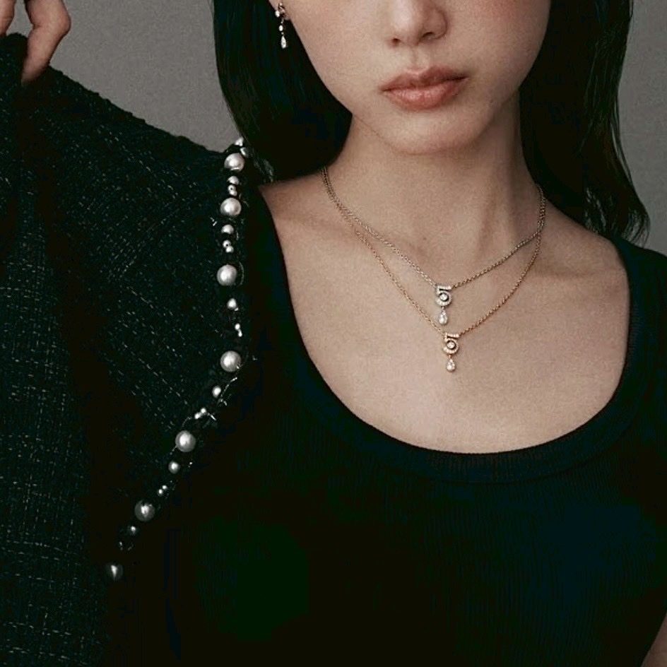 18k 香奶奶經典款N’5號滿鑽垂墜項鍊/高奢定製