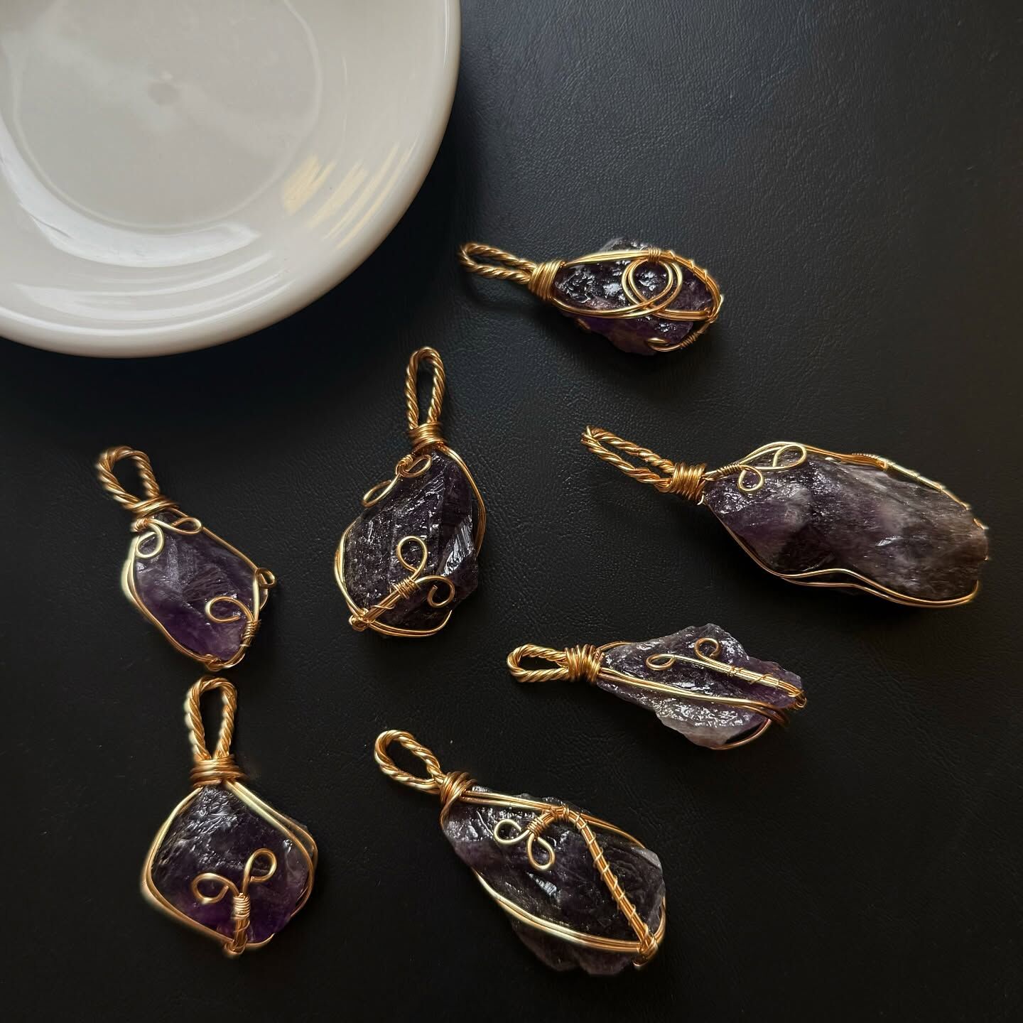 [原石] 紫水晶 銅線編織吊墜 水晶項鍊吊墜