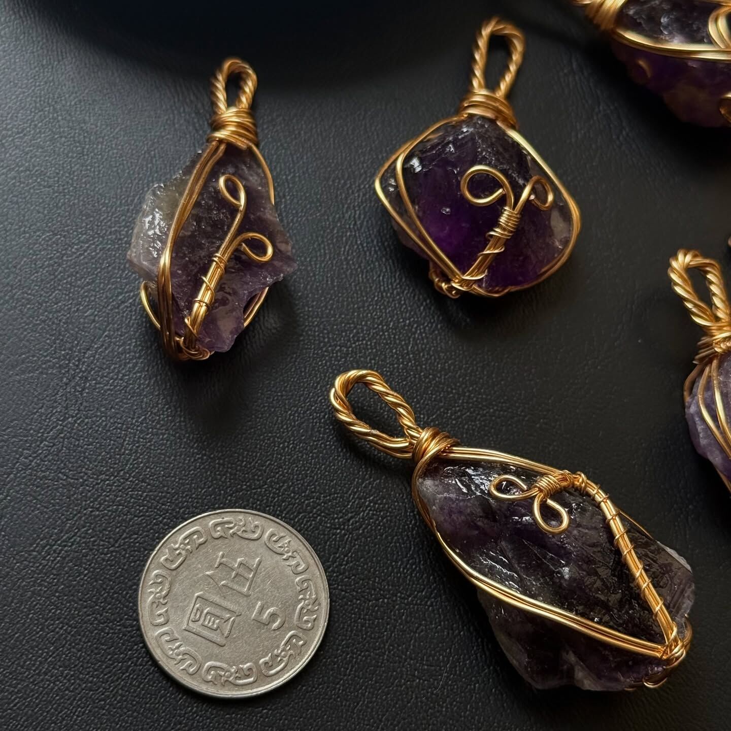 [原石] 紫水晶 銅線編織吊墜 水晶項鍊吊墜