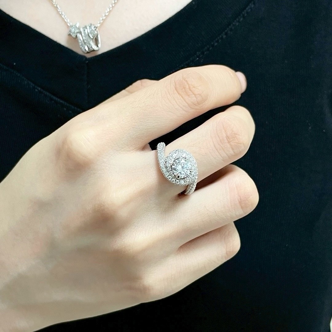 18k ct”高奢華白金滿鑽石麻花大鑽/高奢定製戒指