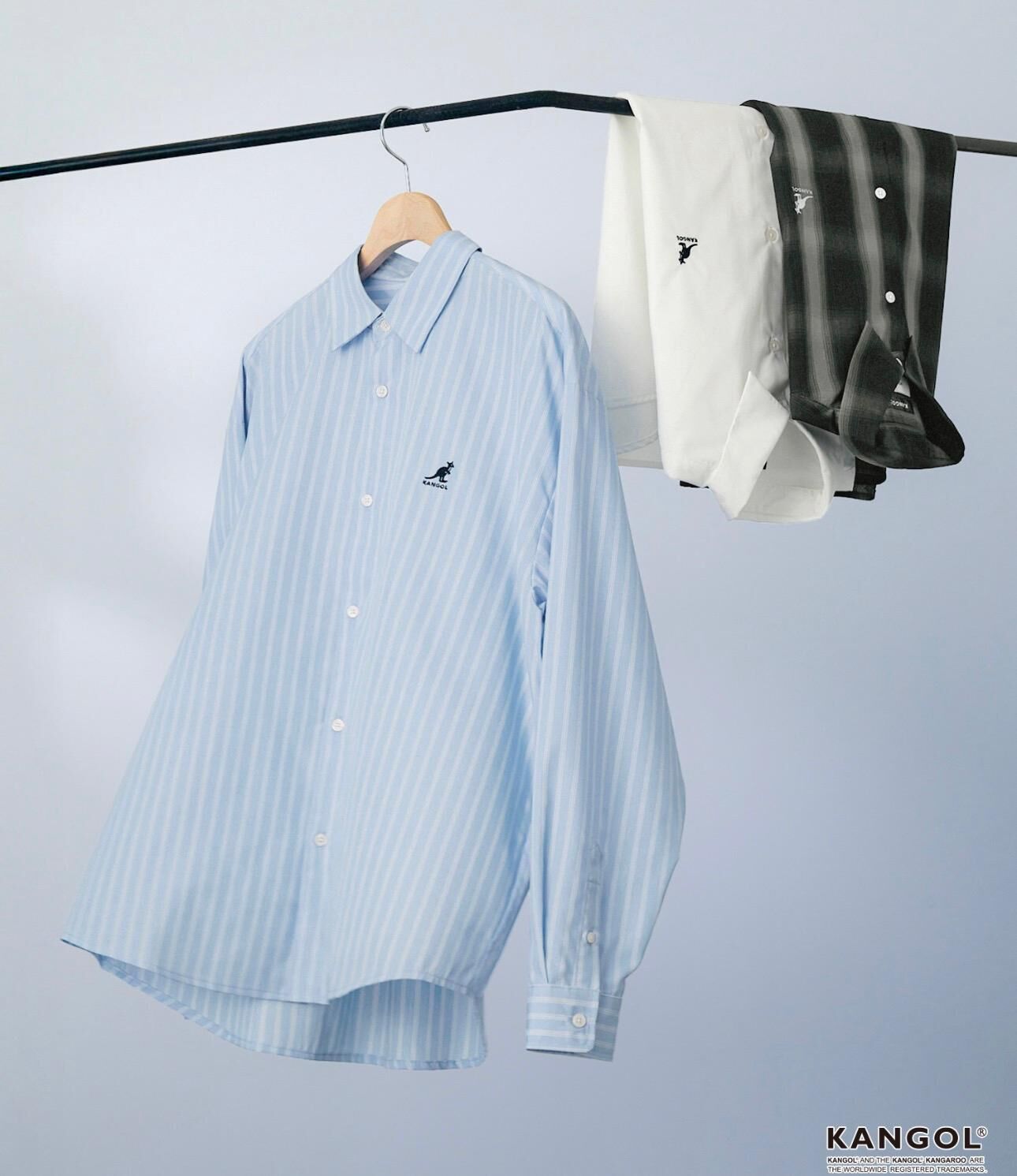 【預購】JN022711 KANGOL 袋鼠logo刺繡長袖襯衫