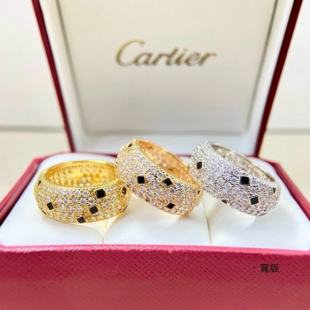 18k ct”Panthère高奢滿鑽獵豹紋定製寬/窄版戒