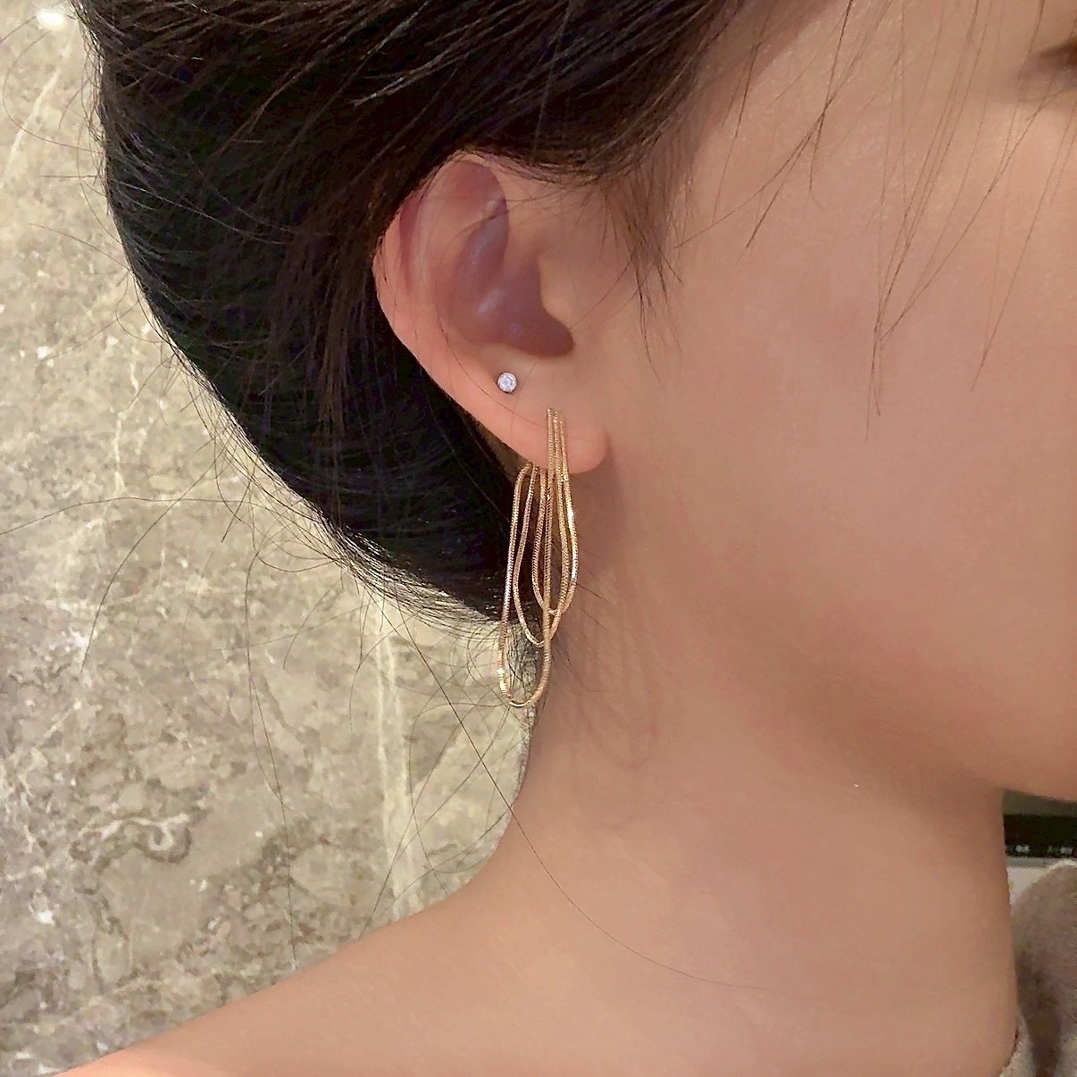 Gy”veil 流蘇氛圍感鏈條一體式耳釦釘