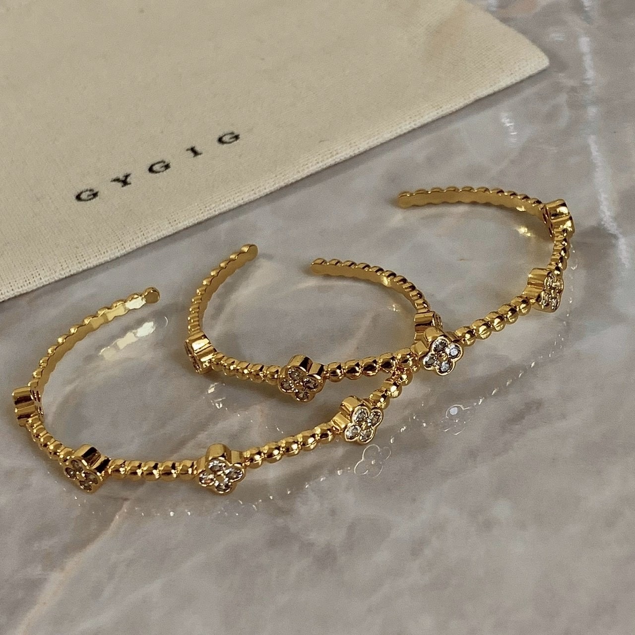 Gy”Bijou mini 金鑽小老花圓珠定製開口手鐲