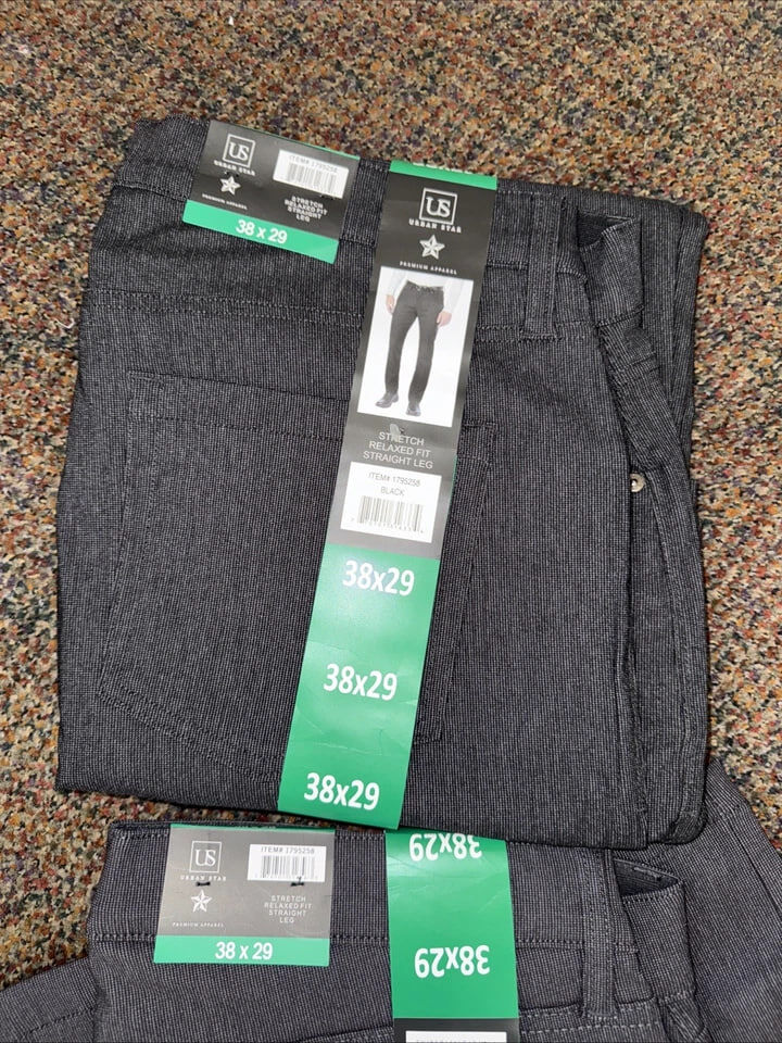 [S] URBAN STAR BLACK STRETCH RELAXED FIT STRAIGHT LEG PANTS, 1795258-BLACK (SZZ1100)