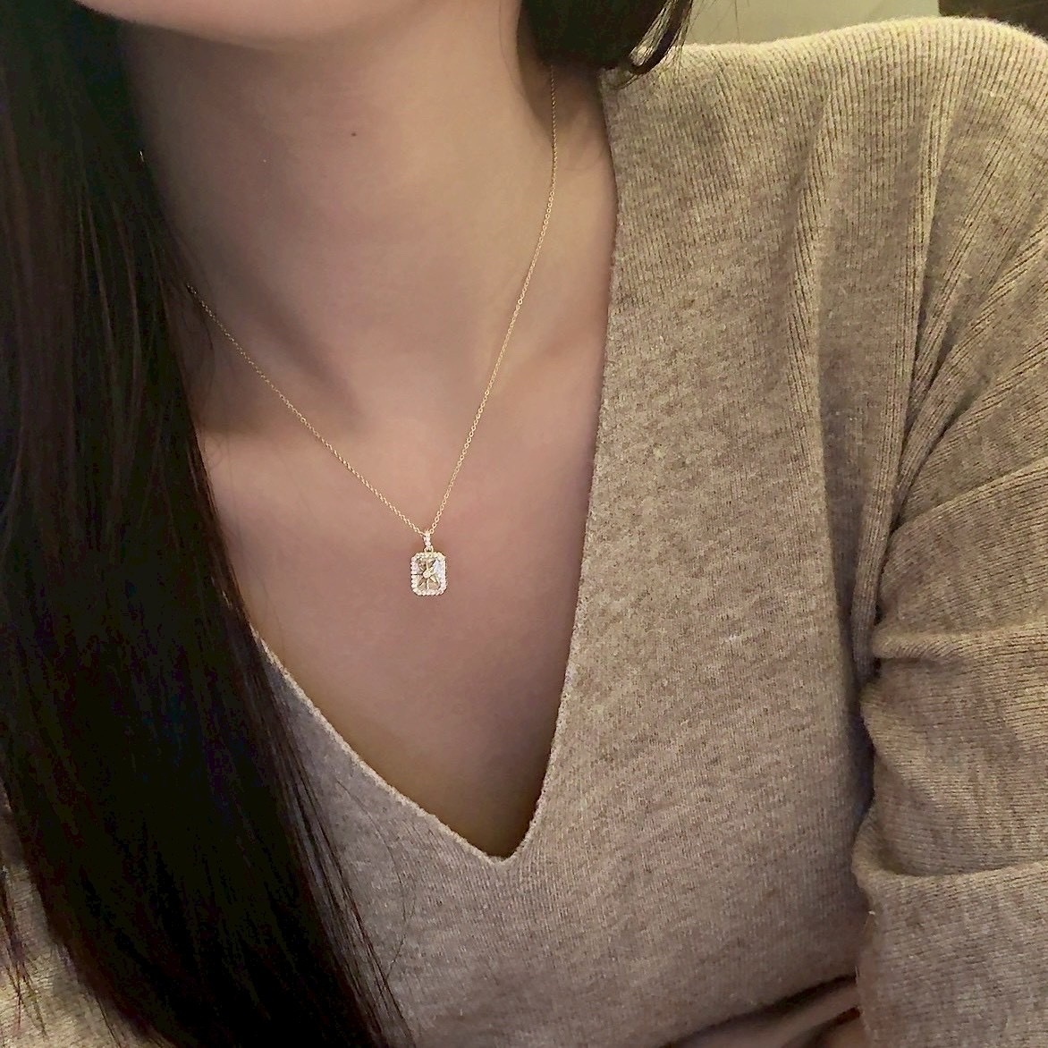 Gy”Étoile八芒星立體鑽石滿嵌鑽牌項鍊