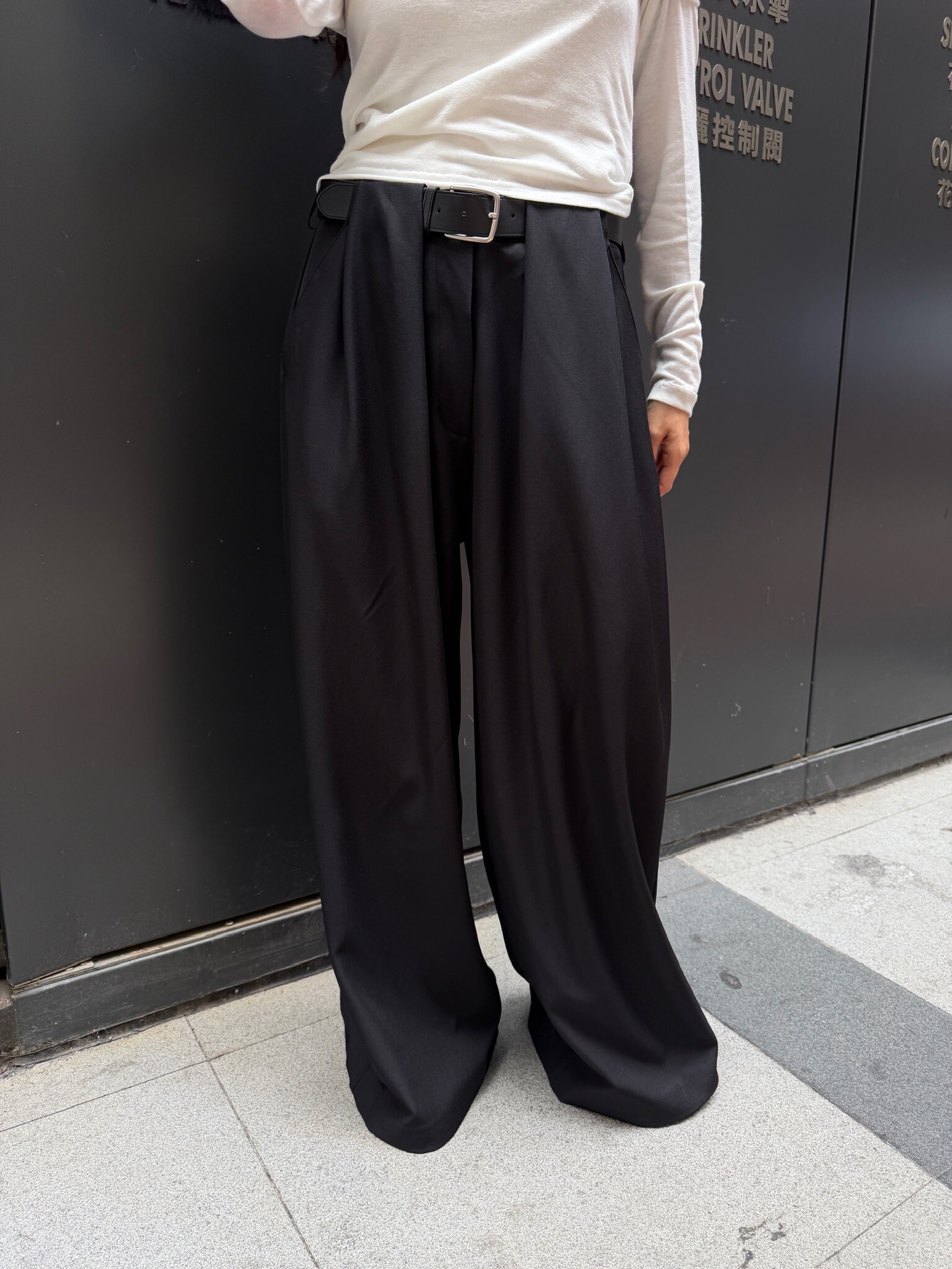 Belt set wide legs trousers