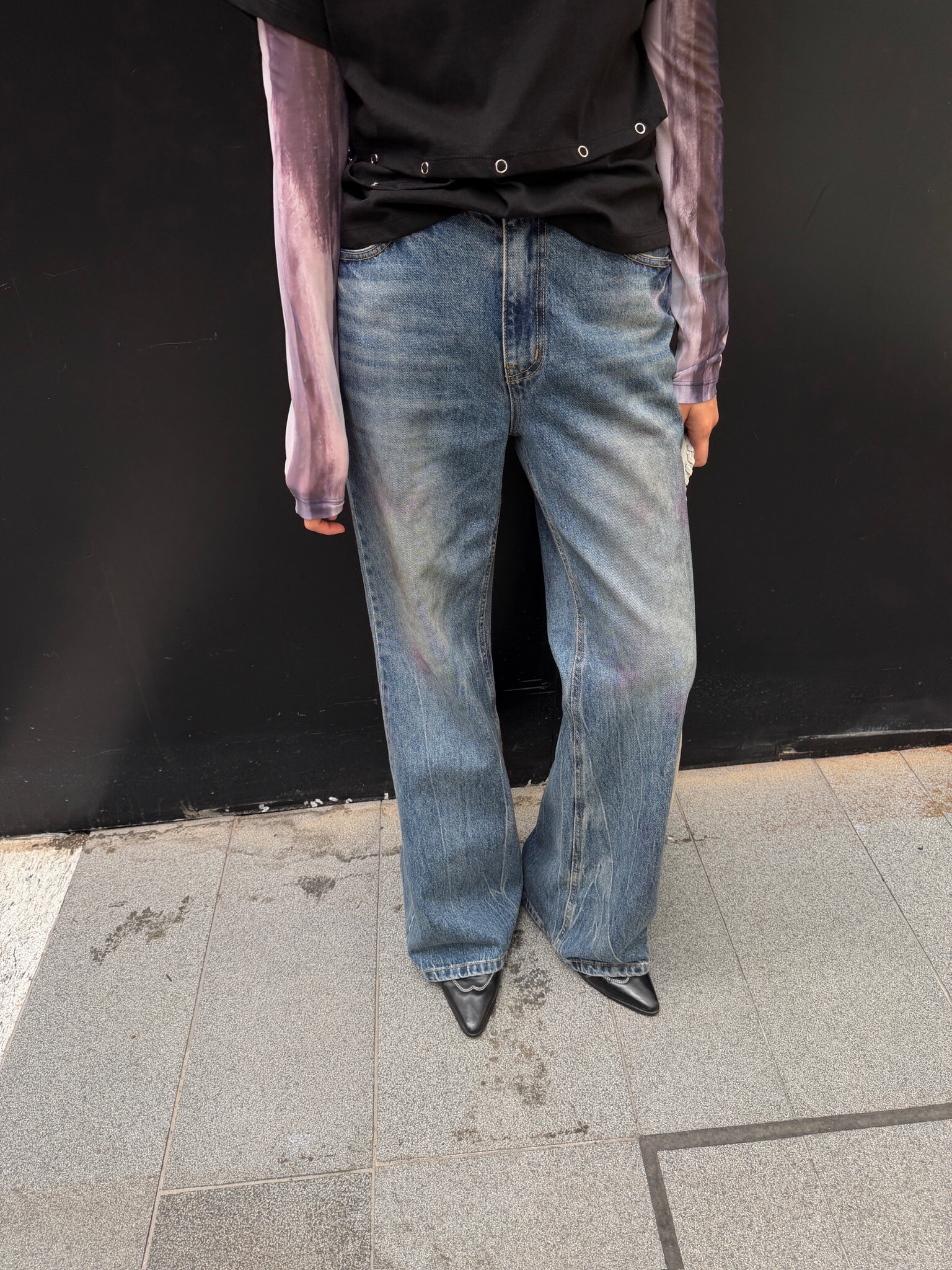 Vintage washed flared denim jeans