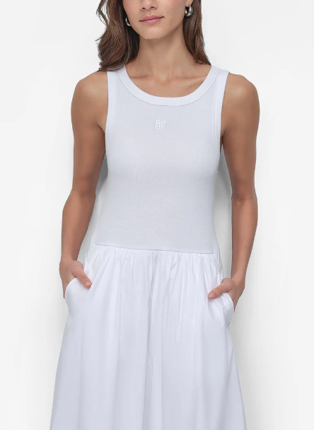 [S] DKNY WHITE MIXED MEDIA MIDI TANK DRESS, DJ5D9086-WHT (SD1757)