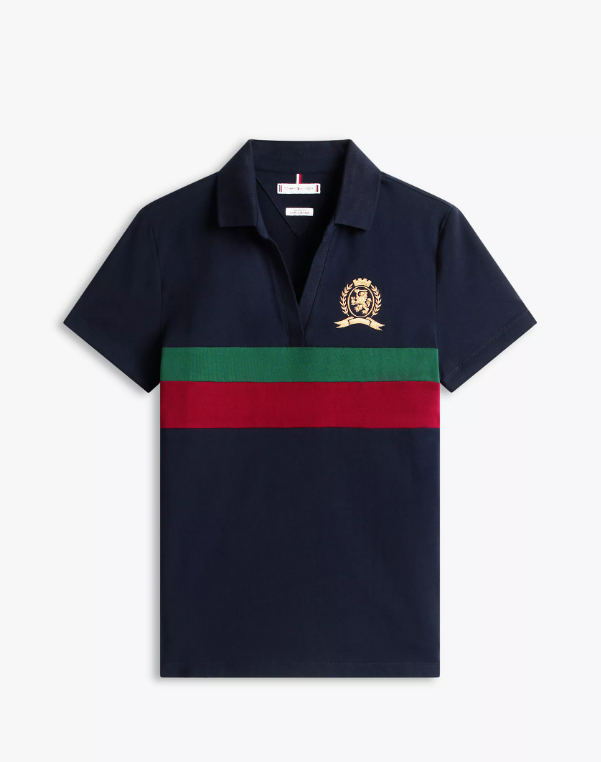 [S] TOMMY HILFIGER NAVY BLOCK STRIPE CREST STRETCH PIQUE POLO, XW06956-400 (STH1560)